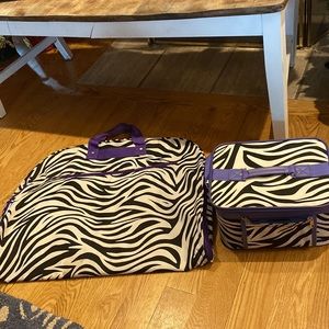 Zebra print dance garment bag and makeup carrier